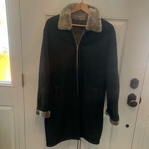 Versace Black leather & gray/brown fur Shearling Jacket.